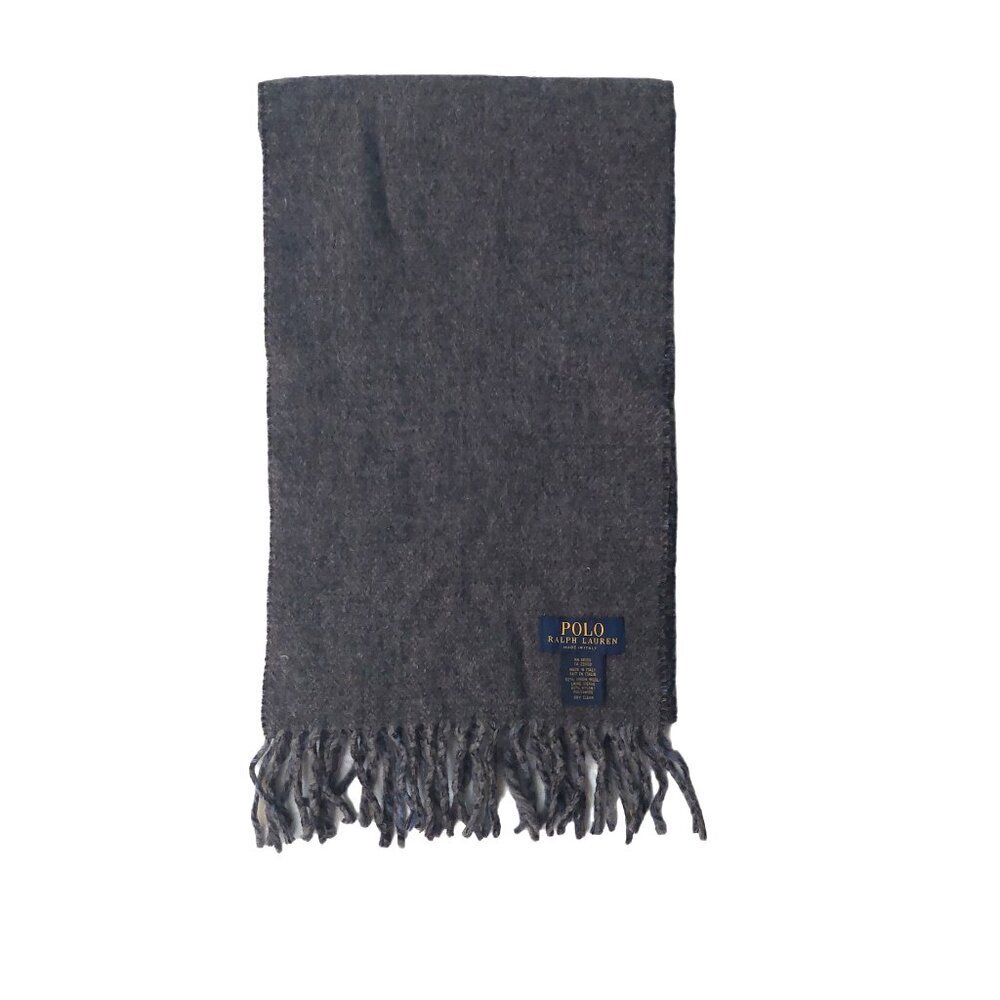 POLO Ralph Lauren Light Blue Black Gray Plaid Reversible Scarf Embroidered Logo - Picture 4 of 7
